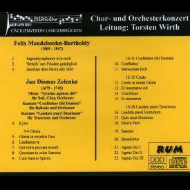 Mendelssohn-Bartholdy: Jugendsymphonie in h-moll, Verleih' uns Frieden gnädiglich, Jauchzet dem Herrn alle Welt; Zelenka: Missa "Gratias agimus tibi", Kantate "Confitebor tibi Domine", Kantate "Laudate pueri Dominum"